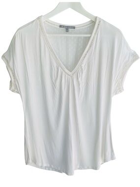 DANIEL RAINN Top V-Neck Short Sleeve Sheer Insert Pullover Creamy White Women L